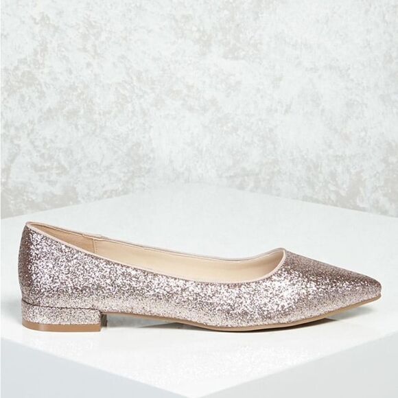 Forever 21 Rose Gold Pink Sparkle Glitter Pointed Toe Flats - Picture 3 of 10
